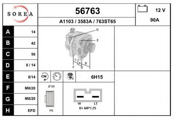 EAI 56763 Генератор для SEAT INCA (Сеат Инcа) EAI 56763 Генератор для SEAT INCA (Сеат Инcа)