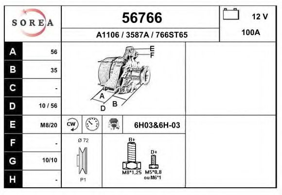 EAI 56766 Генератор для VOLKSWAGEN POLO (Фольксваген Поло) EAI 56766 Генератор для VOLKSWAGEN POLO (Фольксваген Поло)