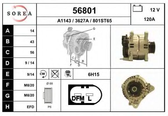 EAI 56801 Генератор для SEAT ALTEA (Сеат Алтэа) EAI 56801 Генератор для SEAT ALTEA (Сеат Алтэа)