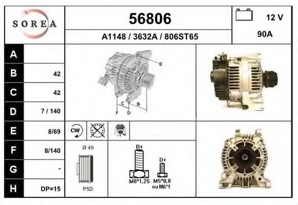 EAI 56806 Генератор для MERCEDES-BENZ A-CLASS (Мэрcэдэс-бэнз А класс) EAI 56806 Генератор для MERCEDES-BENZ A-CLASS (Мэрcэдэс-бэнз А класс)