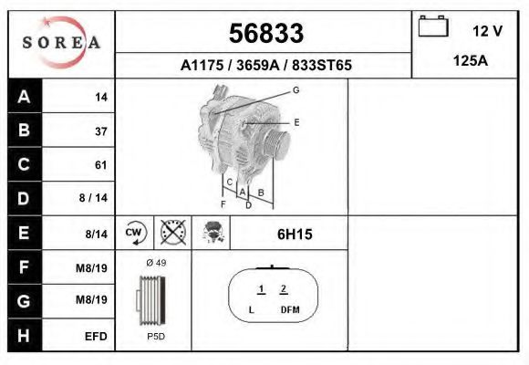 EAI 56833 Генератор для OPEL VIVARO (Опель Виваро) EAI 56833 Генератор для OPEL VIVARO (Опель Виваро)