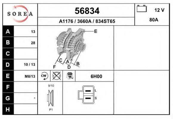 EAI 56834 Генератор для NISSAN PRIMERA (Ниссан Примера) EAI 56834 Генератор для NISSAN PRIMERA (Ниссан Примера)