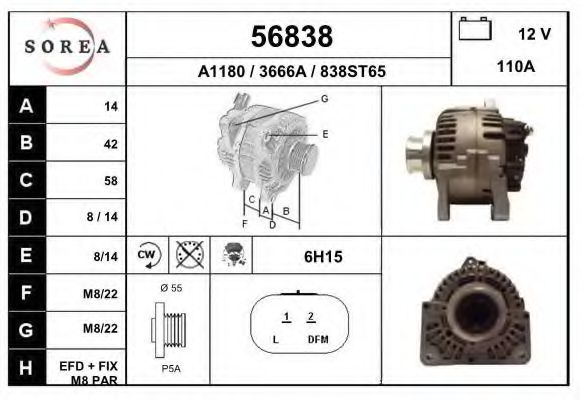 EAI 56838 Генератор для RENAULT GRAND SCNIC II (Рено Гранд сценик 2) EAI 56838 Генератор для RENAULT GRAND SCNIC II (Рено Гранд сценик 2)