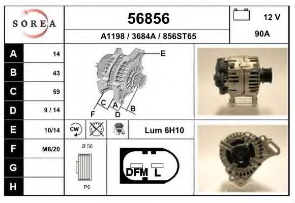 EAI 56856 Генератор для VOLKSWAGEN LUPO (Фольксваген Лупо) EAI 56856 Генератор для VOLKSWAGEN LUPO (Фольксваген Лупо)