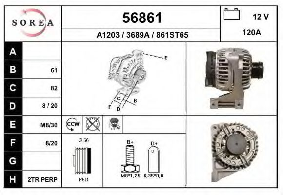 EAI 56861 Генератор для VOLVO S80 I (Вольво S80 1) EAI 56861 Генератор для VOLVO S80 I (Вольво S80 1)
