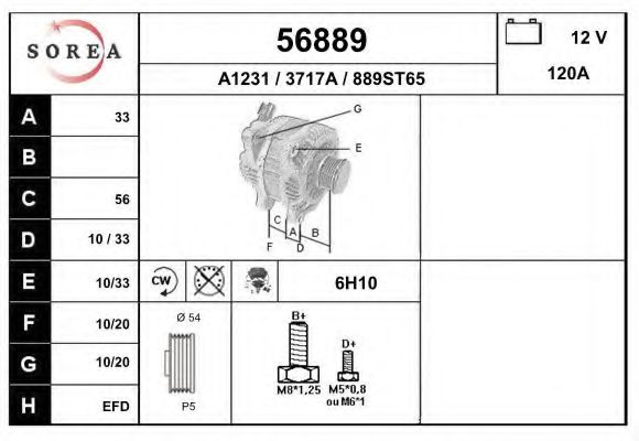 EAI 56889 Генератор для OPEL ASTRA H (Опель Астра н) EAI 56889 Генератор для OPEL ASTRA H (Опель Астра н)