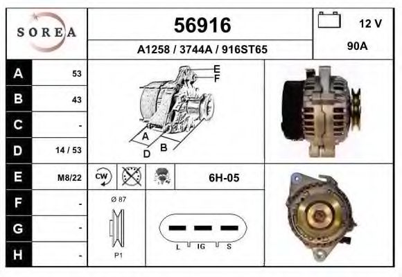 EAI 56916 Генератор для TOYOTA AVENSIS (Тойота/тоета Авенсис) EAI 56916 Генератор для TOYOTA AVENSIS (Тойота/тоета Авенсис)