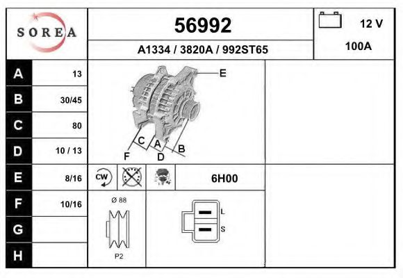 EAI 56992 Генератор для NISSAN SAFARI V (Ниссан Сафари v) EAI 56992 Генератор для NISSAN SAFARI V (Ниссан Сафари v)