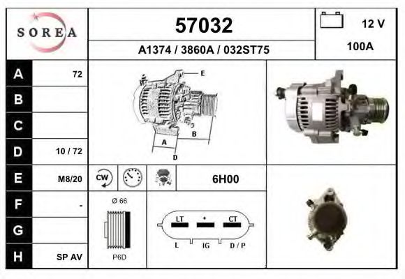 EAI 57032 Генератор для HYUNDAI GETZ (Хендай Гэтз) EAI 57032 Генератор для HYUNDAI GETZ (Хендай Гэтз)