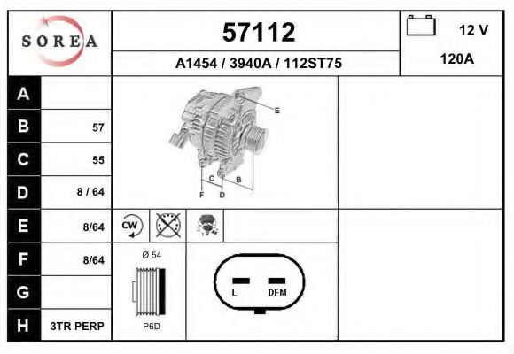 EAI 57112 Генератор для OPEL CORSA D (Опель Корса д) EAI 57112 Генератор для OPEL CORSA D (Опель Корса д)