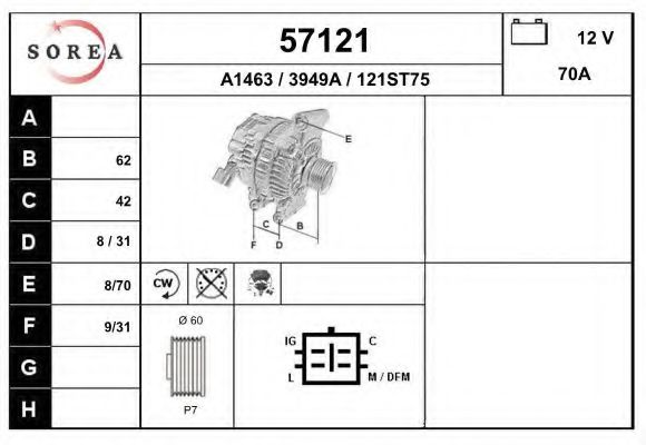 EAI 57121 Генератор для HONDA STREAM (Хонда Стрэам) EAI 57121 Генератор для HONDA STREAM (Хонда Стрэам)