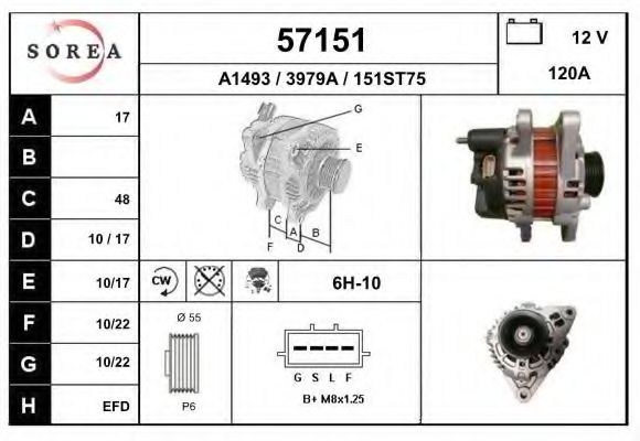 EAI 57151 Генератор для KIA OPIRUS (Киа Опирус) EAI 57151 Генератор для KIA OPIRUS (Киа Опирус)