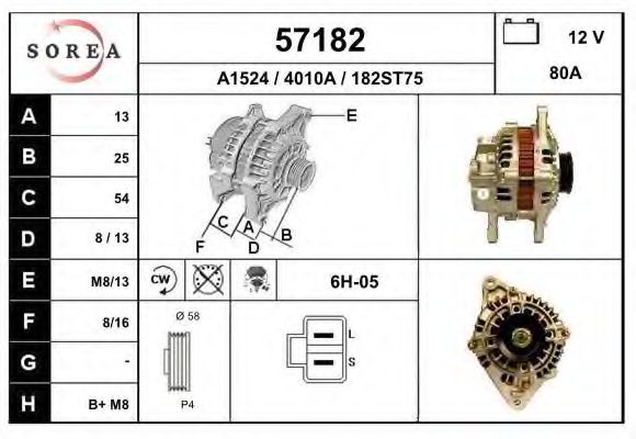 EAI 57182 Генератор для HYUNDAI TUSCANI (Хендай Тусcани) EAI 57182 Генератор для HYUNDAI TUSCANI (Хендай Тусcани)