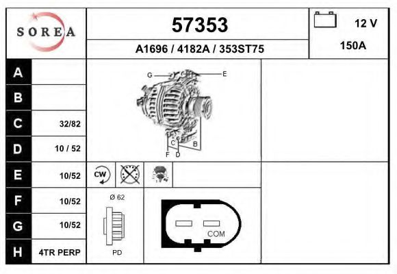EAI 57353 Генератор для VOLVO XC90 I (Вольво Xc90 1) EAI 57353 Генератор для VOLVO XC90 I (Вольво Xc90 1)