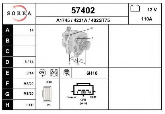 EAI 57402 Генератор для FORD ESCAPE (Форд Эскейп) EAI 57402 Генератор для FORD ESCAPE (Форд Эскейп)