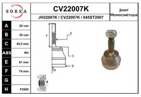 EAI CV22007K Шарнирный комплект, приводной вал 