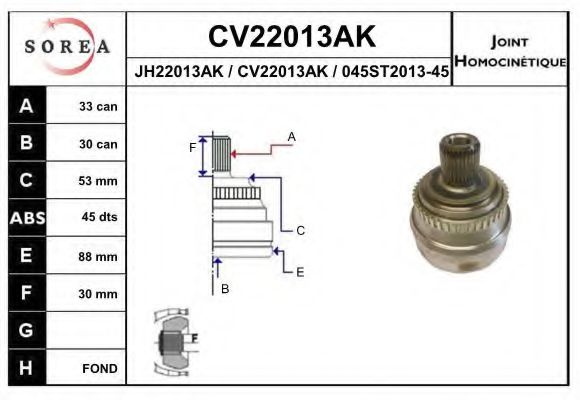 EAI CV22013AK Шарнирный комплект, приводной вал для AUDI (Ауди) EAI CV22013AK Шарнирный комплект, приводной вал для AUDI (Ауди)