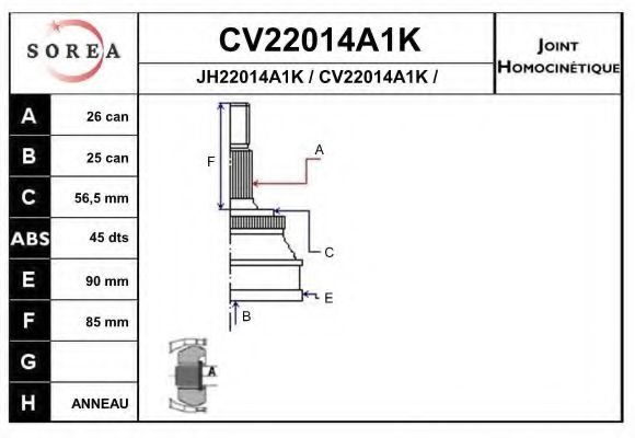 EAI CV22014A1K Шарнирный комплект, приводной вал для AUDI (Ауди) EAI CV22014A1K Шарнирный комплект, приводной вал для AUDI (Ауди)