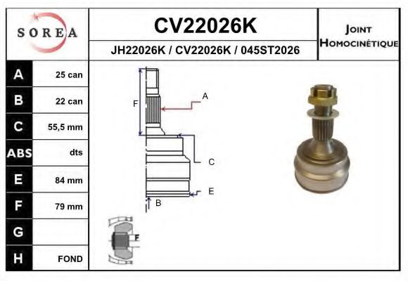 EAI CV22026K Шарнирный комплект, приводной вал для PEUGEOT 305 II (Пежо 305 2) EAI CV22026K Шарнирный комплект, приводной вал для PEUGEOT 305 II (Пежо 305 2)