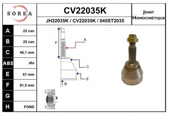 EAI CV22035K Шарнирный комплект, приводной вал для SEAT (Сеат) EAI CV22035K Шарнирный комплект, приводной вал для SEAT (Сеат)