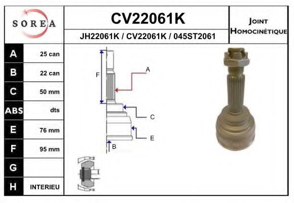 EAI CV22061K Шарнирный комплект, приводной вал для MITSUBISHI ETERNA III (Митсубиши/митсубиси Этэрна 3) EAI CV22061K Шарнирный комплект, приводной вал для MITSUBISHI ETERNA III (Митсубиши/митсубиси Этэрна 3)