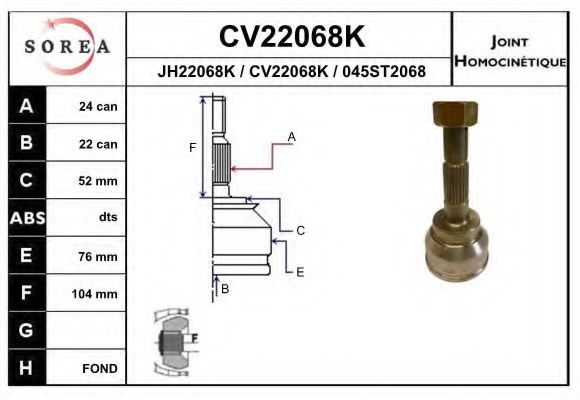 EAI CV22068K Шарнирный комплект, приводной вал для NISSAN (Ниссан) EAI CV22068K Шарнирный комплект, приводной вал для NISSAN (Ниссан)