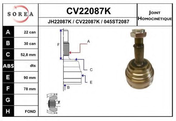 EAI CV22087K Шарнирный комплект, приводной вал для SEAT (Сеат) EAI CV22087K Шарнирный комплект, приводной вал для SEAT (Сеат)