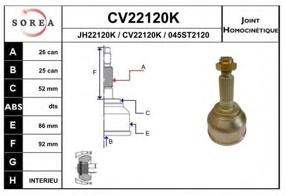 EAI CV22120K Шарнирный комплект, приводной вал для MAZDA 626 II (Мазда 626 2) EAI CV22120K Шарнирный комплект, приводной вал для MAZDA 626 II (Мазда 626 2)