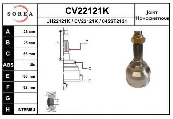 EAI CV22121K Шарнирный комплект, приводной вал для MAZDA 626 III (Мазда 626 3) EAI CV22121K Шарнирный комплект, приводной вал для MAZDA 626 III (Мазда 626 3)