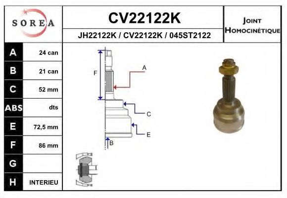 EAI CV22122K Шарнирный комплект, приводной вал для MAZDA GLC II (Мазда Глc 2) EAI CV22122K Шарнирный комплект, приводной вал для MAZDA GLC II (Мазда Глc 2)