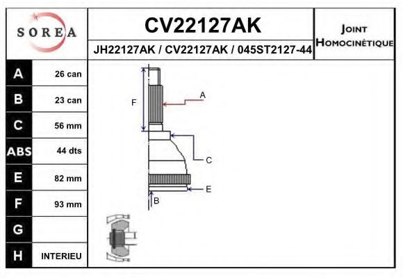 EAI CV22127AK Шарнирный комплект, приводной вал для MAZDA 626 III (Мазда 626 3) EAI CV22127AK Шарнирный комплект, приводной вал для MAZDA 626 III (Мазда 626 3)