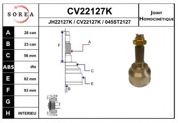 EAI CV22127K Шарнирный комплект, приводной вал для MAZDA 626 III (Мазда 626 3) EAI CV22127K Шарнирный комплект, приводной вал для MAZDA 626 III (Мазда 626 3)