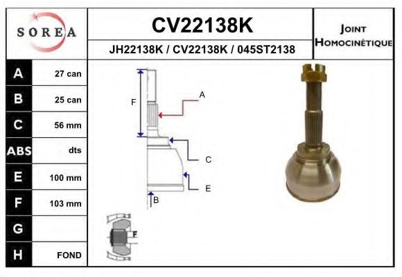 EAI CV22138K Шарнирный комплект, приводной вал для NISSAN (Ниссан) EAI CV22138K Шарнирный комплект, приводной вал для NISSAN (Ниссан)