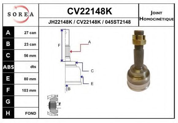 EAI CV22148K Шарнирный комплект, приводной вал для NISSAN (Ниссан) EAI CV22148K Шарнирный комплект, приводной вал для NISSAN (Ниссан)