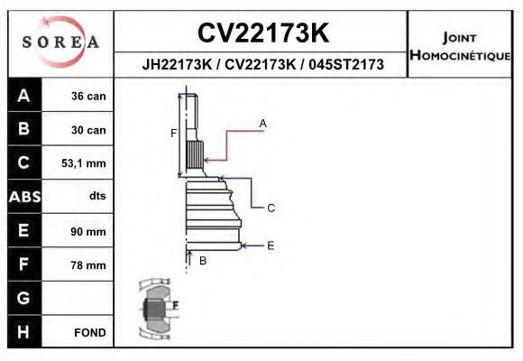 EAI CV22173K Шарнирный комплект, приводной вал для VOLKSWAGEN NOVO FUSCA (Фольксваген Ноvо фусcа) EAI CV22173K Шарнирный комплект, приводной вал для VOLKSWAGEN NOVO FUSCA (Фольксваген Ноvо фусcа)