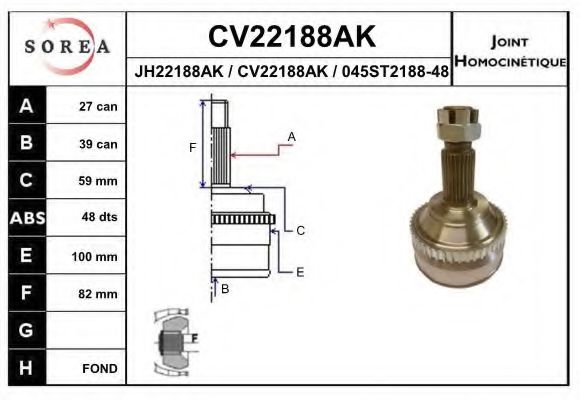 EAI CV22188AK Шарнирный комплект, приводной вал для PEUGEOT EXPERT (Пежо Эxпэрт) EAI CV22188AK Шарнирный комплект, приводной вал для PEUGEOT EXPERT (Пежо Эxпэрт)