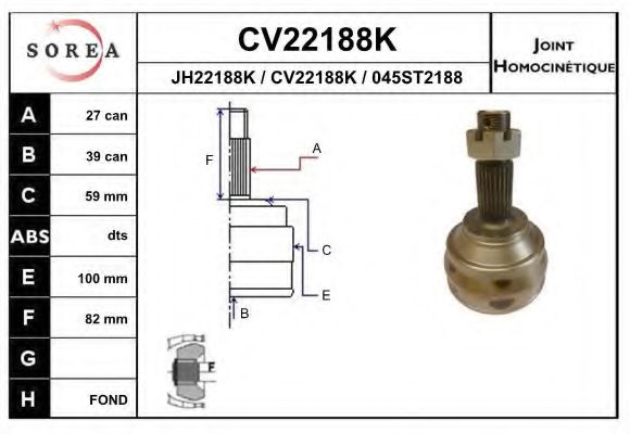 EAI CV22188K Шарнирный комплект, приводной вал для PEUGEOT 806 (Пежо 806) EAI CV22188K Шарнирный комплект, приводной вал для PEUGEOT 806 (Пежо 806)
