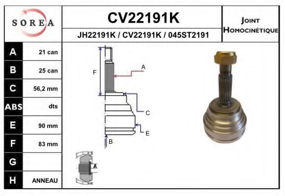 EAI CV22191K Шарнирный комплект, приводной вал для RENAULT 19 I (Рено 19 1) EAI CV22191K Шарнирный комплект, приводной вал для RENAULT 19 I (Рено 19 1)