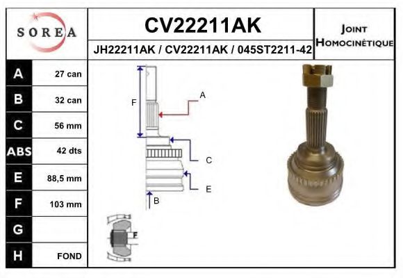 EAI CV22211AK Шарнирный комплект, приводной вал для NISSAN PRIMERA (Ниссан Примера) EAI CV22211AK Шарнирный комплект, приводной вал для NISSAN PRIMERA (Ниссан Примера)