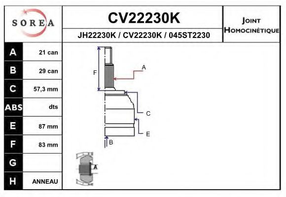 EAI CV22230K Шарнирный комплект, приводной вал для RENAULT (Рено) EAI CV22230K Шарнирный комплект, приводной вал для RENAULT (Рено)