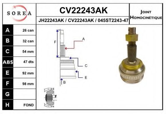 EAI CV22243AK Шарнирный комплект, приводной вал для CHRYSLER (Крайслер) EAI CV22243AK Шарнирный комплект, приводной вал для CHRYSLER (Крайслер)