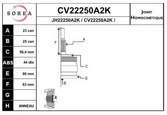 EAI CV22250A2K Шарнирный комплект, приводной вал для RENAULT (Рено) EAI CV22250A2K Шарнирный комплект, приводной вал для RENAULT (Рено)