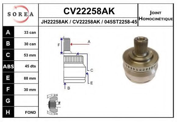 EAI CV22258AK Шарнирный комплект, приводной вал для AUDI (Ауди) EAI CV22258AK Шарнирный комплект, приводной вал для AUDI (Ауди)