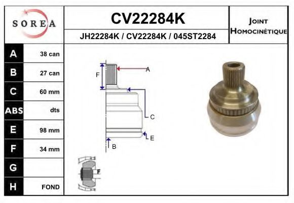 EAI CV22284K Шарнирный комплект, приводной вал для VOLKSWAGEN SHARAN (Фольксваген Шаран) EAI CV22284K Шарнирный комплект, приводной вал для VOLKSWAGEN SHARAN (Фольксваген Шаран)