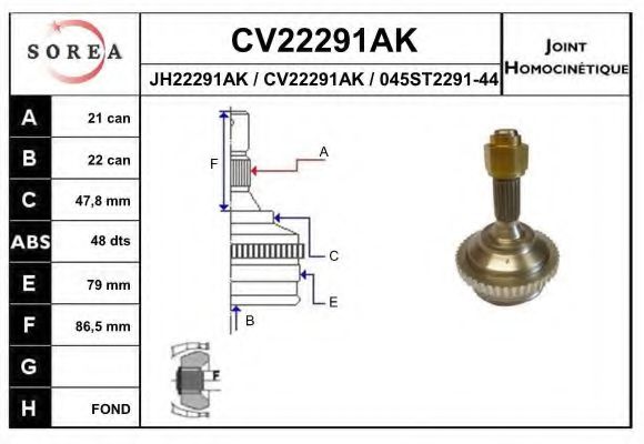 EAI CV22291AK Шарнирный комплект, приводной вал для PEUGEOT 206 (Пежо 206) EAI CV22291AK Шарнирный комплект, приводной вал для PEUGEOT 206 (Пежо 206)