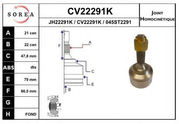 EAI CV22291K Шарнирный комплект, приводной вал для PEUGEOT 206 (Пежо 206) EAI CV22291K Шарнирный комплект, приводной вал для PEUGEOT 206 (Пежо 206)
