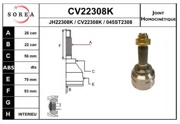 EAI CV22308K Шарнирный комплект, приводной вал для KIA (Киа) EAI CV22308K Шарнирный комплект, приводной вал для KIA (Киа)