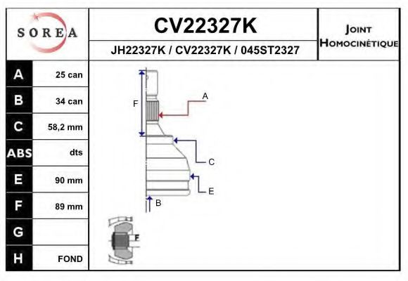 EAI CV22327K Шарнирный комплект, приводной вал для CITROËN C5 I (CитроËн С5 1) EAI CV22327K Шарнирный комплект, приводной вал для CITROËN C5 I (CитроËн С5 1)