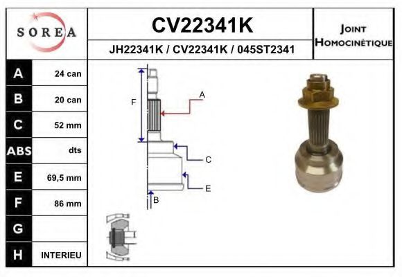 EAI CV22341K Шарнирный комплект, приводной вал для KIA (Киа) EAI CV22341K Шарнирный комплект, приводной вал для KIA (Киа)