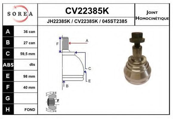 EAI CV22385K Шарнирный комплект, приводной вал для AUDI (Ауди) EAI CV22385K Шарнирный комплект, приводной вал для AUDI (Ауди)